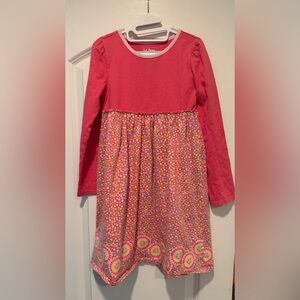L.L. Bean Coral Pink Long-Sleeve Dress with Floral Skirt